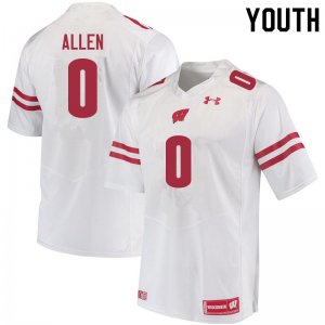 Youth Wisconsin Badgers NCAA #0 Braelon Allen White Authentic Under Armour Stitched College Football Jersey LO31E25AG